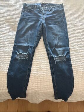 Free People Dark Blue Ripped Skinny Jeans